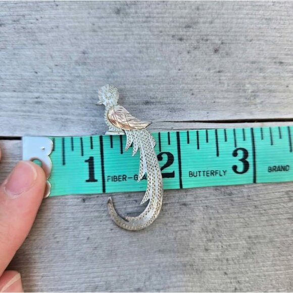 Vintage Guatemala 900 Silver Quetzal Bird Brooch Two Tone with 10k Gold Accent - Picture 10 of 10